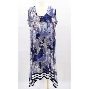 Chico's Women's Maxi Asymmetrical Hem Dress Size 3 Paisley Floral Boho Stretch